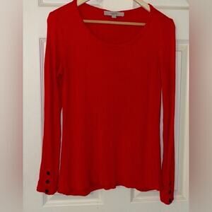 LOFT Orangish Red Crew Neck Ribbed Top with buttons size M